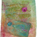 Painted Lutradur, spunbond, silk cocoon, mul-tex, and beads Painted Lutradur, spunbond, silk cocoon, mul-tex, and beads