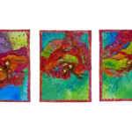 Painted fabric, silk rods, silk roving, beads, hand and machine stitching Painted fabric, silk rods, silk roving, beads, hand and machine stitching