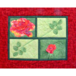 Ruth's Rose; made using pattern from Pieced Flowers by Ruth B. McDowell; commercial and hand-dyed cotton, machine stitching Ruth's Rose; made using pattern from Pieced Flowers by Ruth B. McDowell; commercial and hand-dyed cotton, machine stitching
